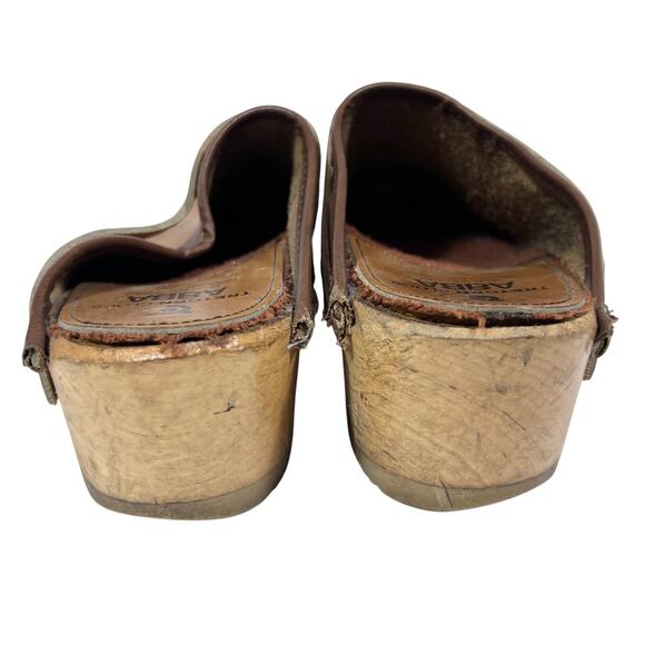 Vintage Tretorn ABBA Wooden Slippers Clogs Women 5 (35) Tan Leather Sweden 1970 - Picture 6 of 14